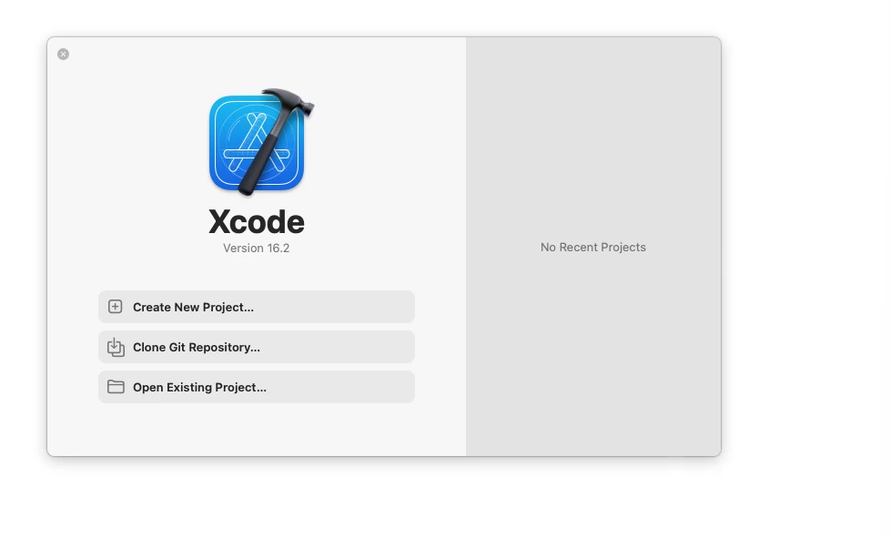 Xcode 16.2 欢迎窗口